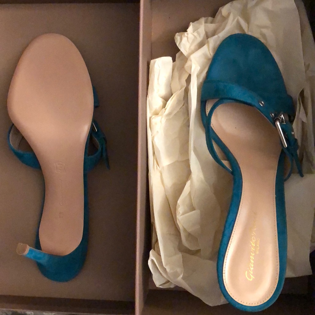 Gianvito Rossi Turquoise Suede Heeled Sandals